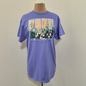Gildan Women's Floral Graphic Tee Purple Color Short Sleeve Size M NOWT